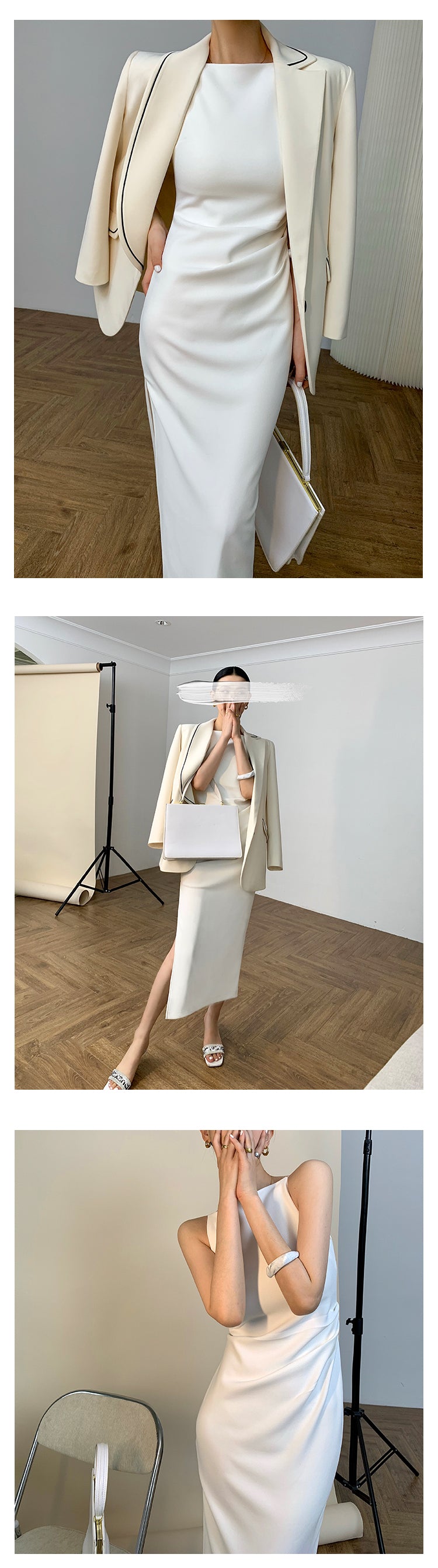New spring and summer light luxury one-shoulder high-end slit dress- Tiomo white