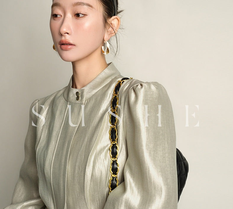 SUSHE Gold Series Retro Spring Women's 2023 Loose Stand Collar Shirt -Star