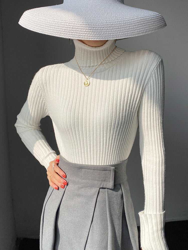 High end pile collar knitted turtleneck sweater -Sulia