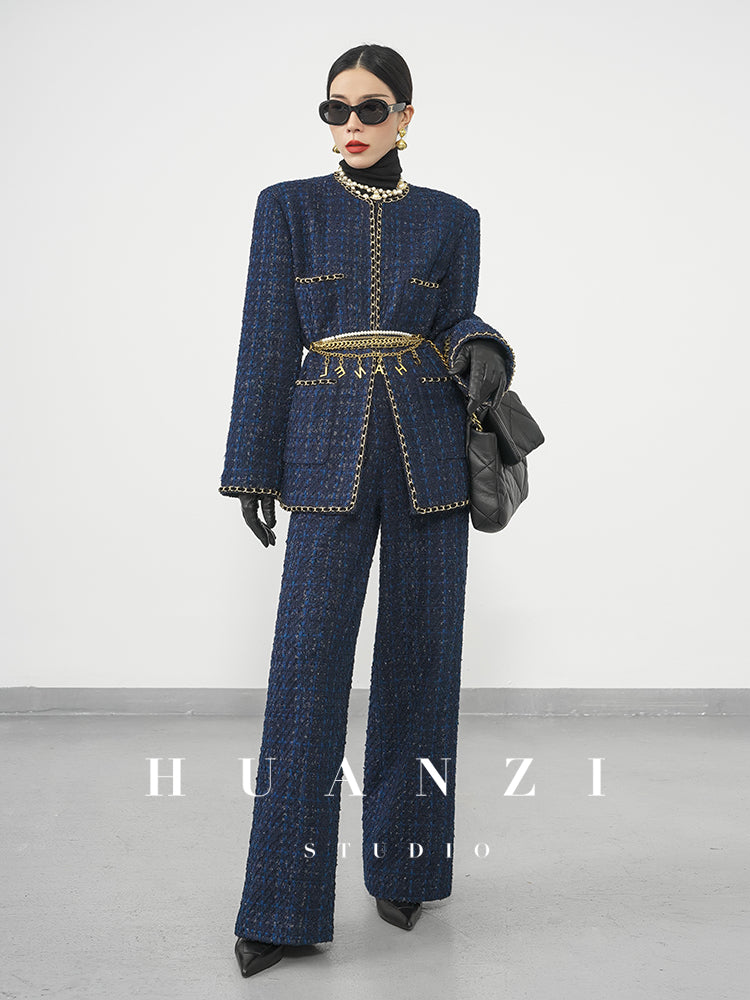 Huanzi new collection-level high-definition small fragrant wind jacket female plaid suit with a complete set- Bibi