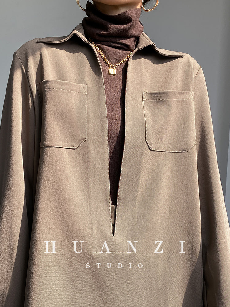 Huanzi custom high end quality shirts professional iron-free pullover loose retro shirt - Tiblw