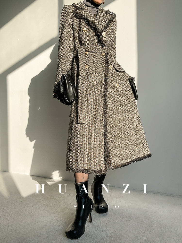 Wool Rough Flower Middle Gray Black High end Winter Jacket Coat- Teisd
