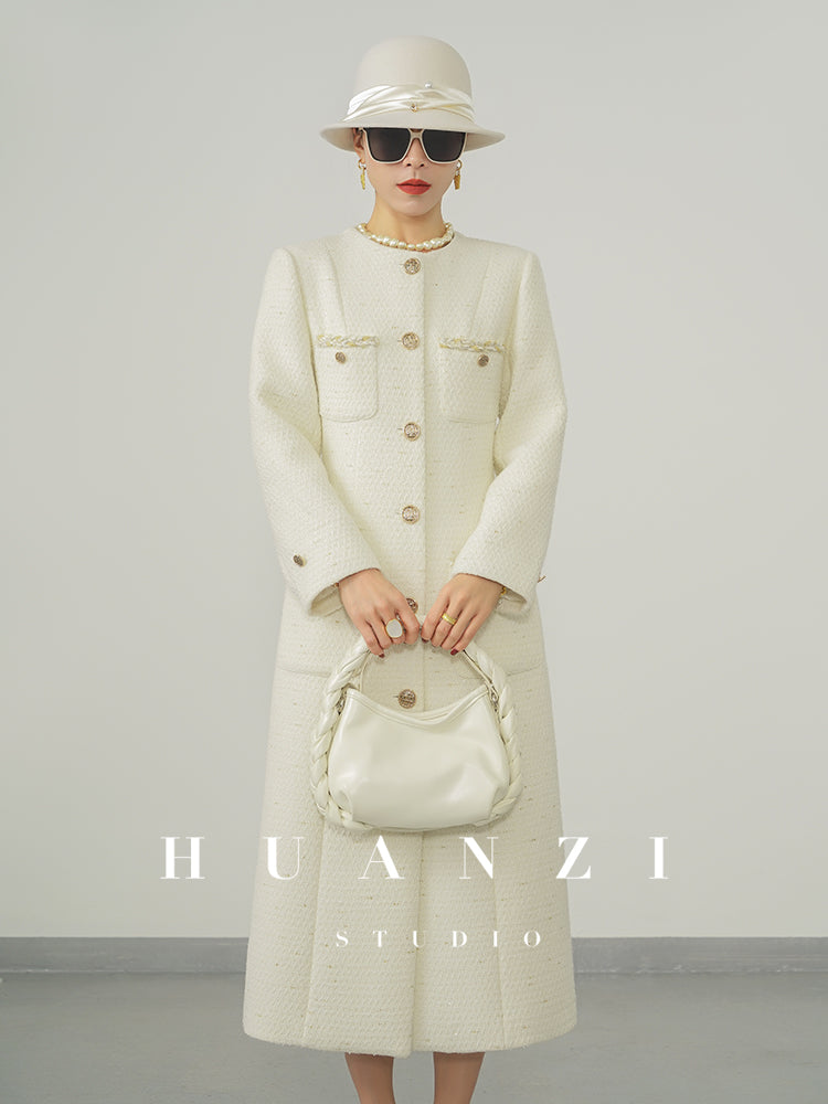 Huanzi new detachable acetate leader wool tweed small fragrance wind coat dress- Ray
