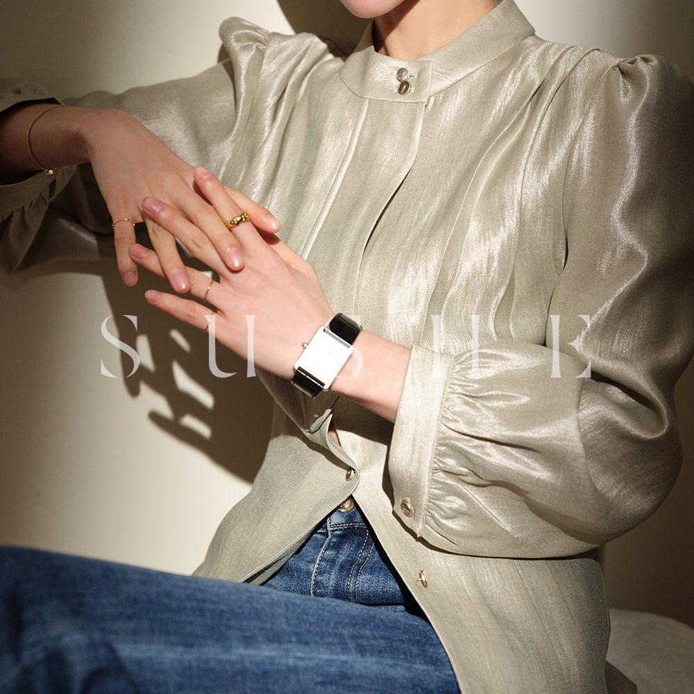 SUSHE Gold Series Retro Spring Women's 2023 Loose Stand Collar Shirt -Star