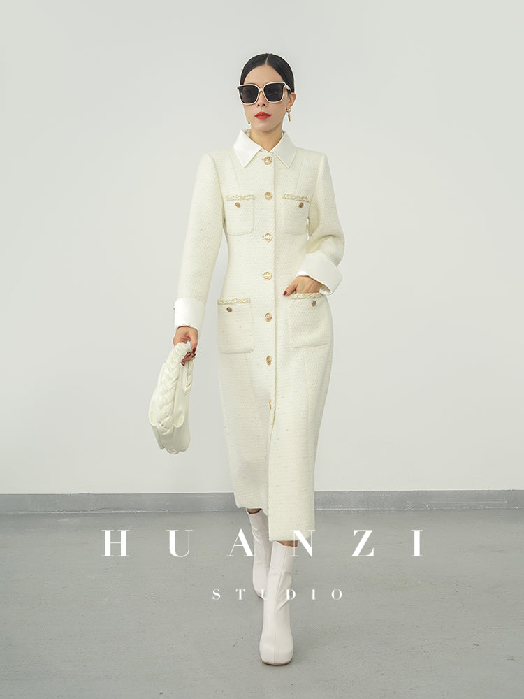 Huanzi new detachable acetate leader wool tweed small fragrance wind coat dress- Ray