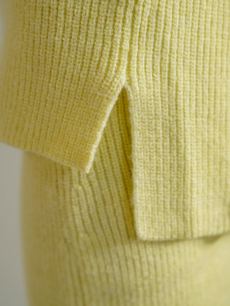 Huanzi custom knitted elegant fashion minimalist lazy V-neck suit fishtail skirt vest cardigan autumn and winter women