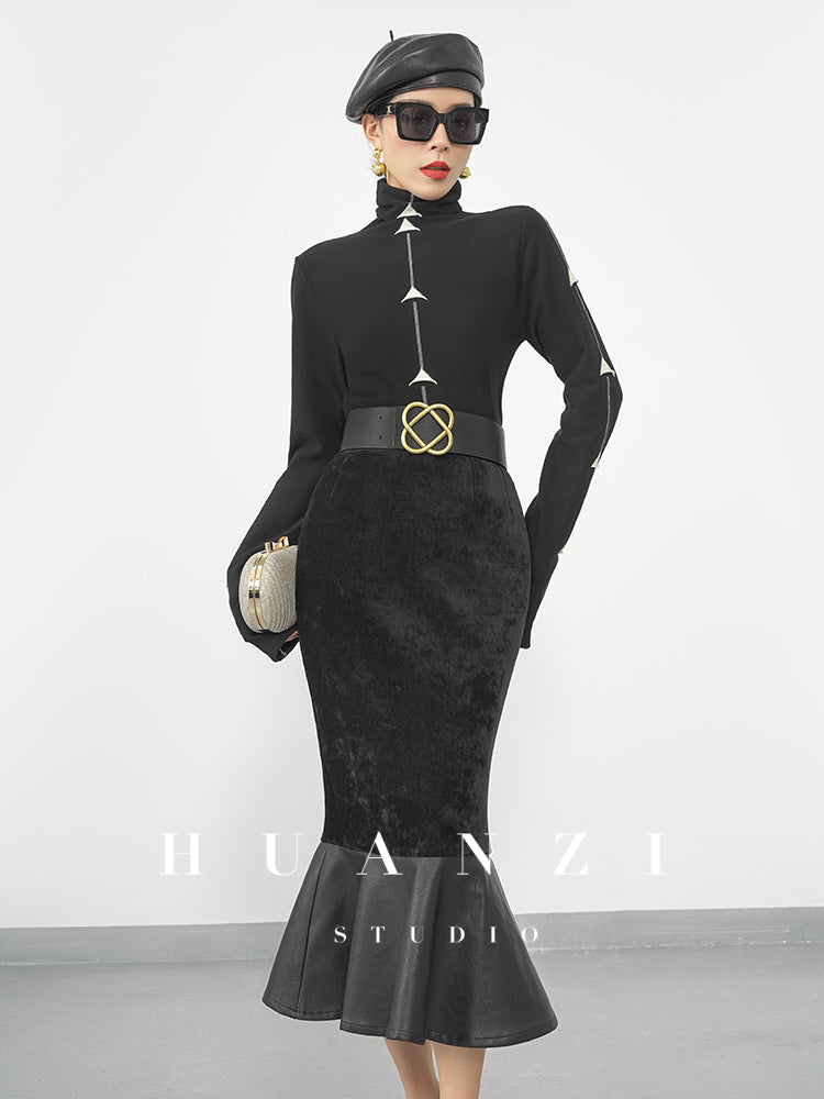 Huanzi new French elegant high waist thin and small fishtail skirt skirt female- Livia