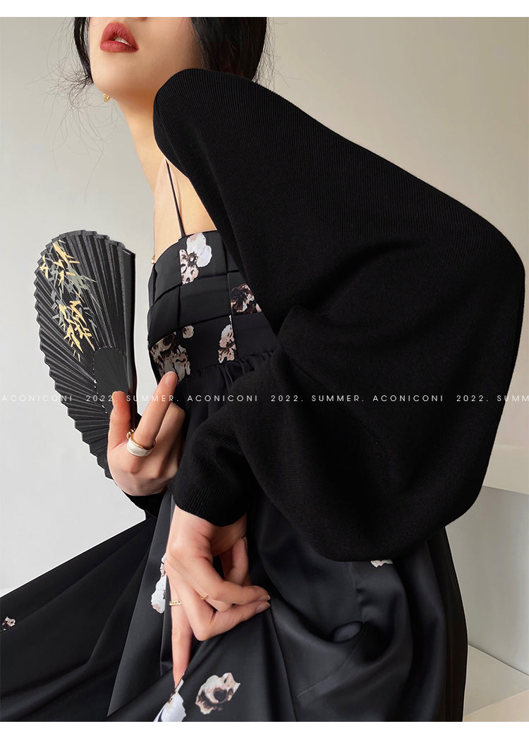 Aconiconi|Luxury French japanese retro print tube top suspender loose dress - Kimiko