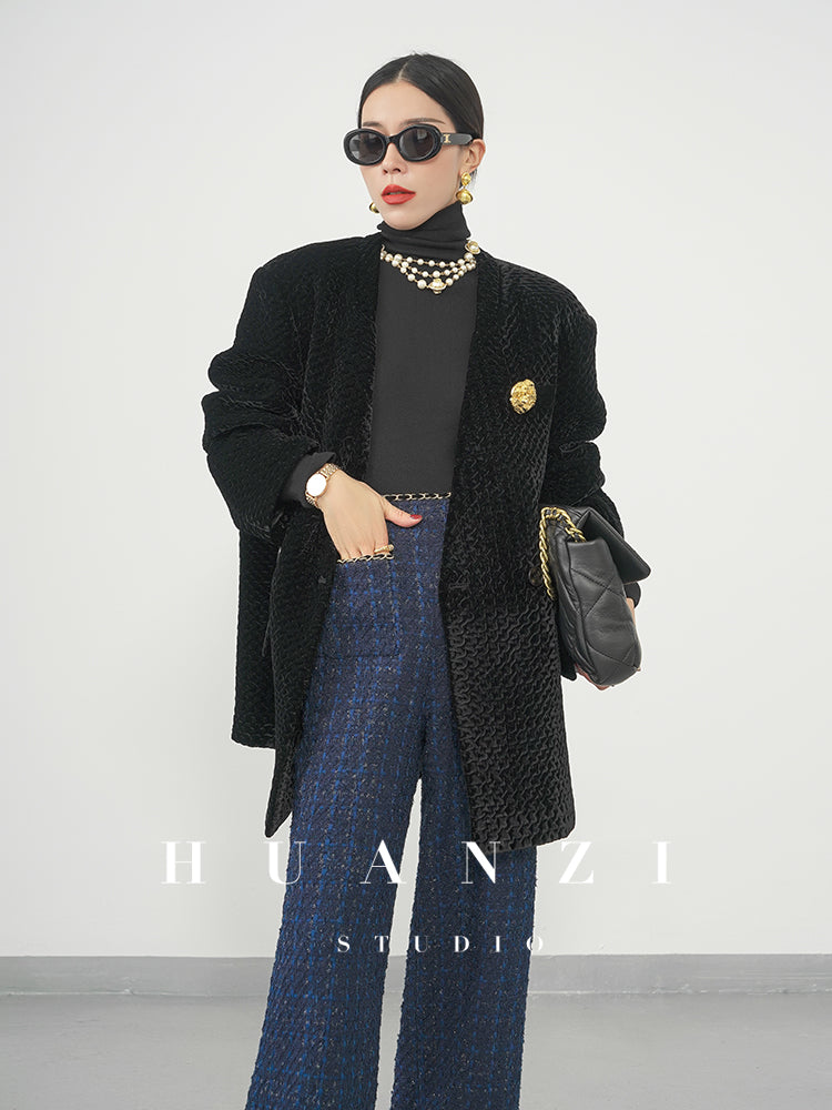 Huanzi new collection-level high-definition small fragrant wind jacket female plaid suit with a complete set- Bibi