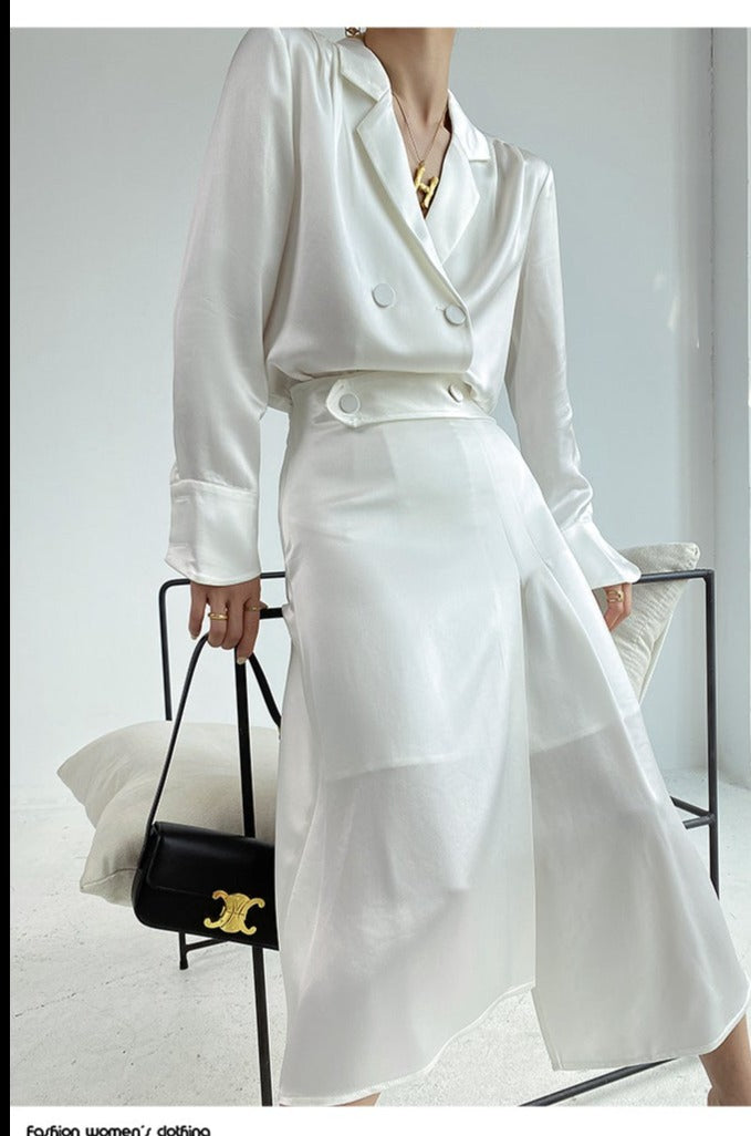 Huanzi custom high-end designer Japanese silky tri-acetic acid regular high waist minimalist skirt - Tuabo
