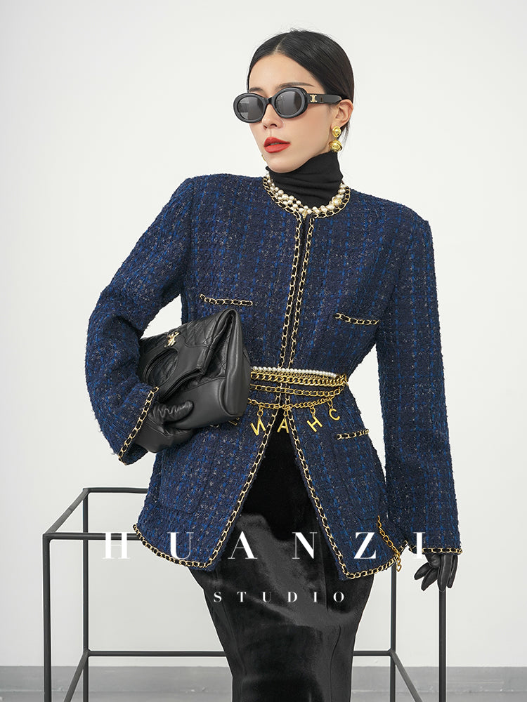 Huanzi new collection-level high-definition small fragrant wind jacket female plaid suit with a complete set- Bibi