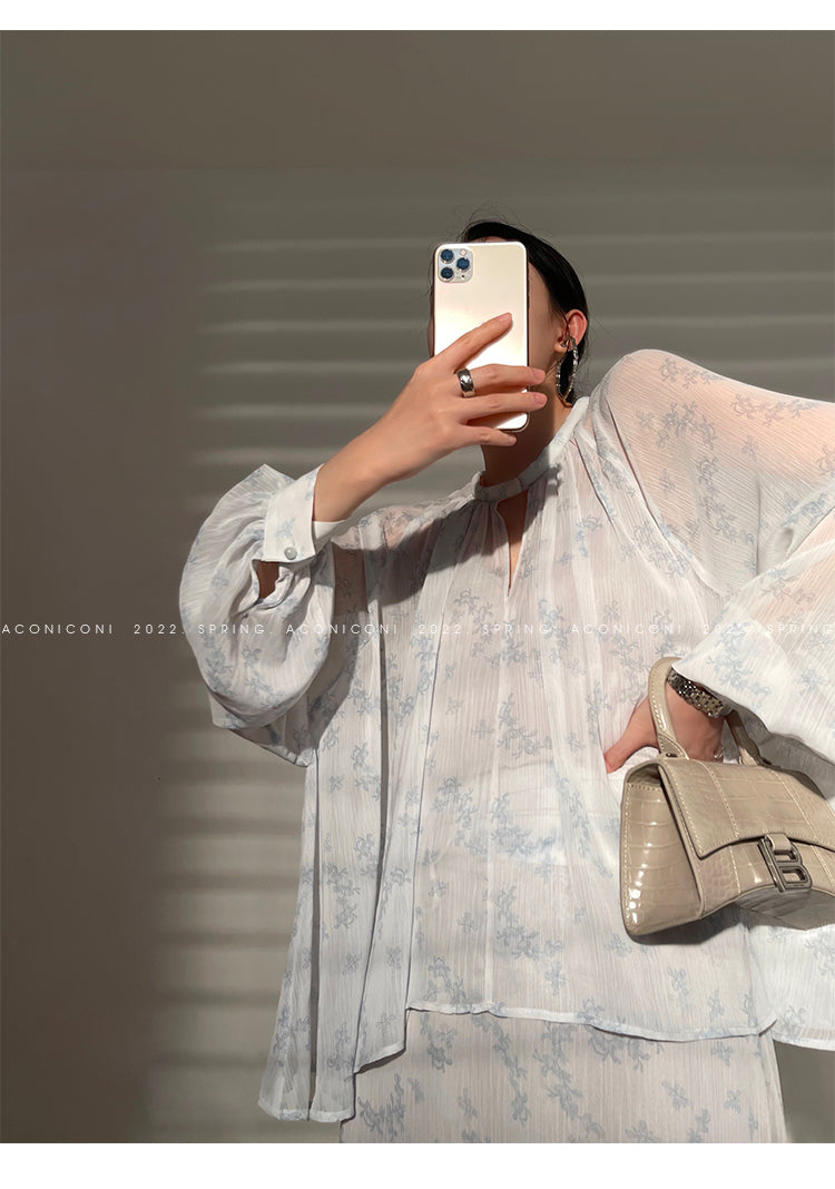 Aconiconi|Light Cloud Creamy Gentle French 2 Piece Tops and Skirts suit - Cloud