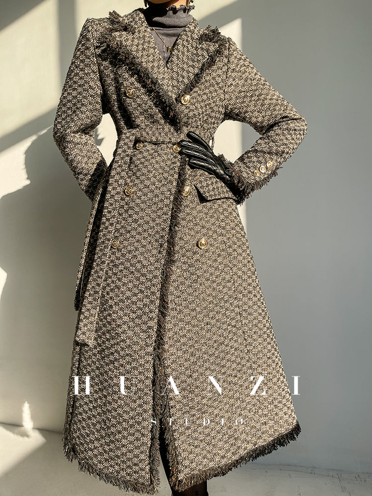Wool Rough Flower Middle Gray Black High end Winter Jacket Coat- Teisd