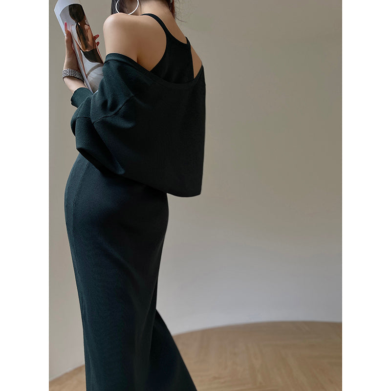 Aconiconi| Knitted dress suit + classic shawl versatile cardigan - Paris