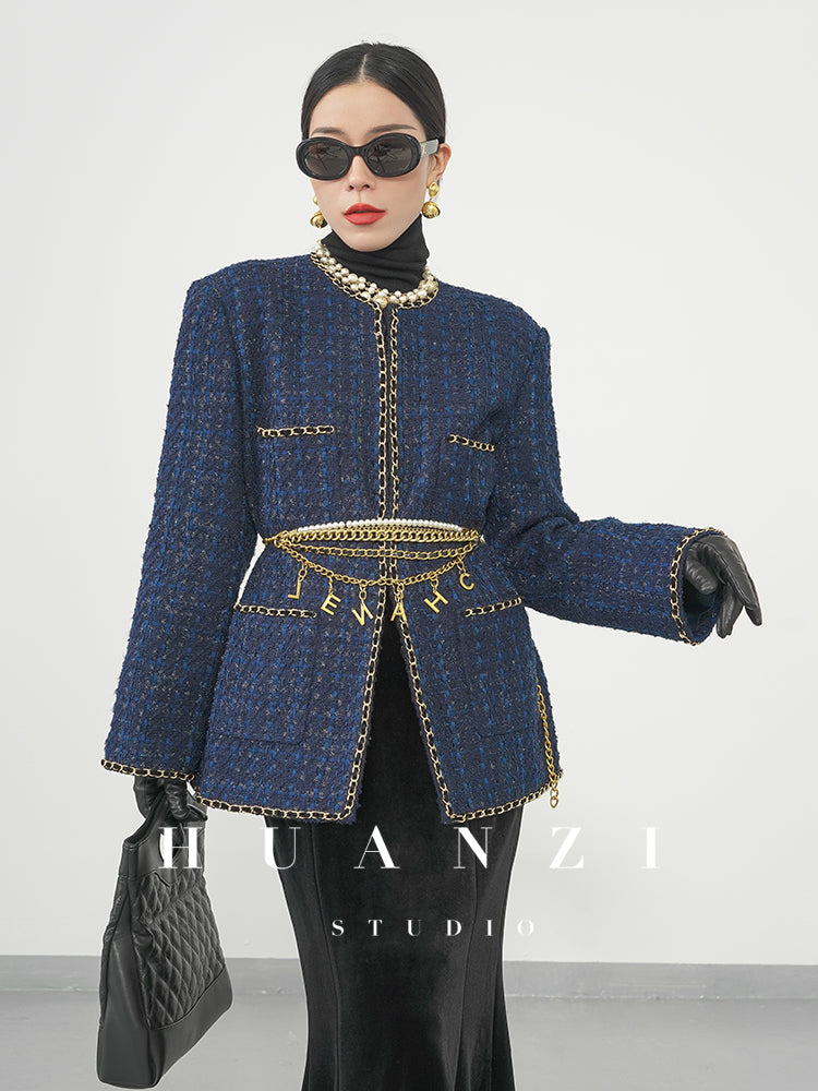 Huanzi new collection-level high-definition small fragrant wind jacket female plaid suit with a complete set- Bibi