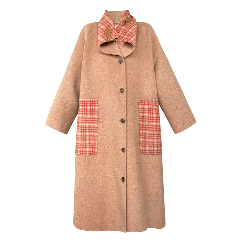 Aconiconi| All-Wool Double-Sided Plaid Checkered Long Coat Winter- Cardamom
