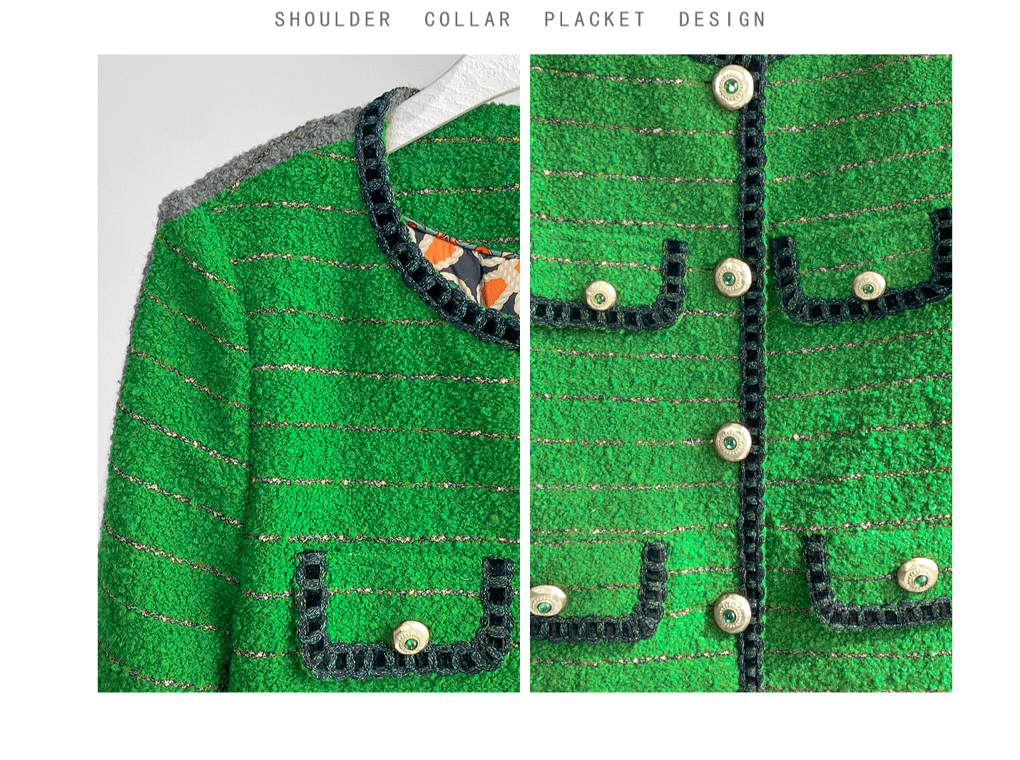Huanzi tweed wool small suit autumn and winter new green short coat suit set- Lilibeth