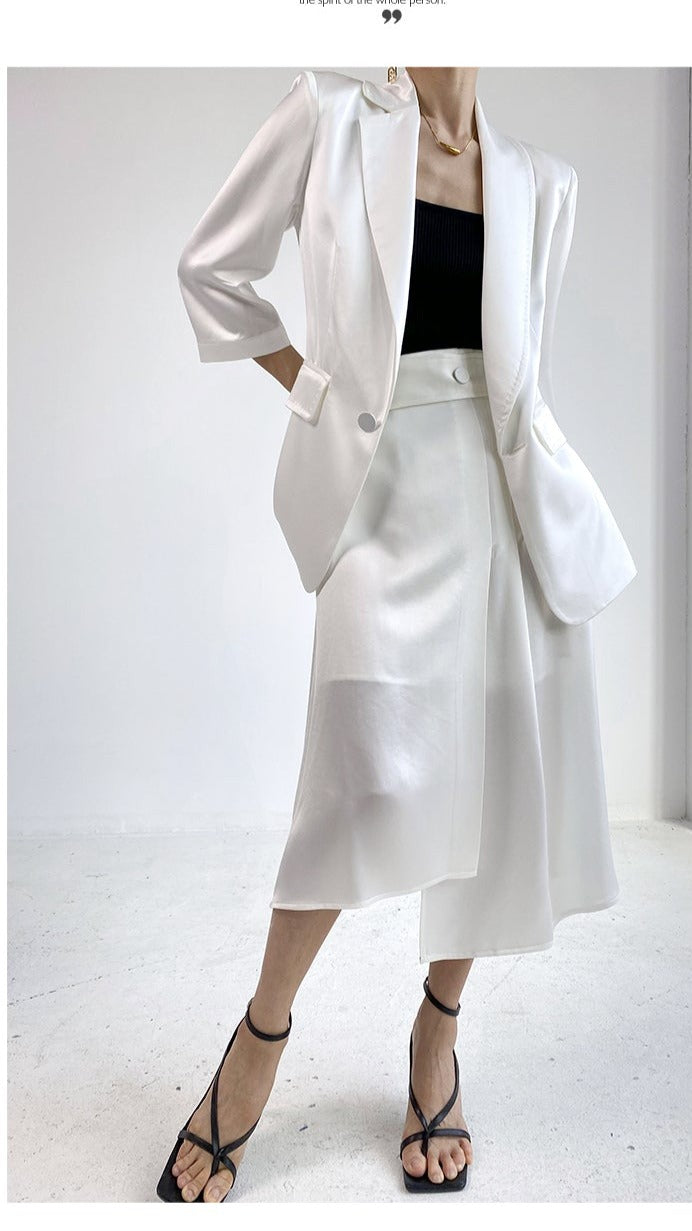 Huanzi custom high-end designer Japanese silky tri-acetic acid regular high waist minimalist skirt - Tuabo