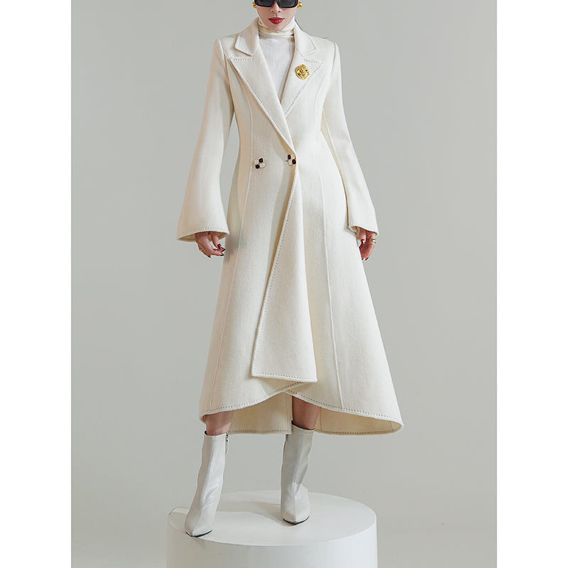 Huanzi custom double-sided cashmere coat women's black woolen coat fishtail slim fit and thin- Baty