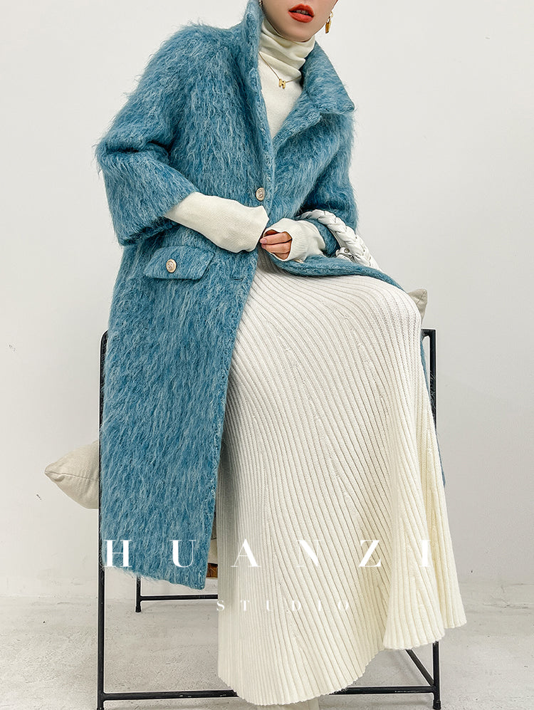 Huanzi custom high-luxury retro French medieval smohair woolen coat suit jacket -Waeo Ash