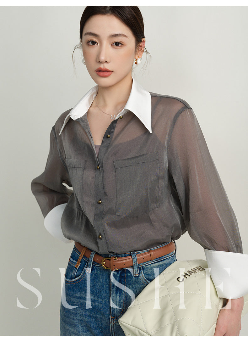 SUSHE 2023 early spring gray retro loose shirt - Cariyt
