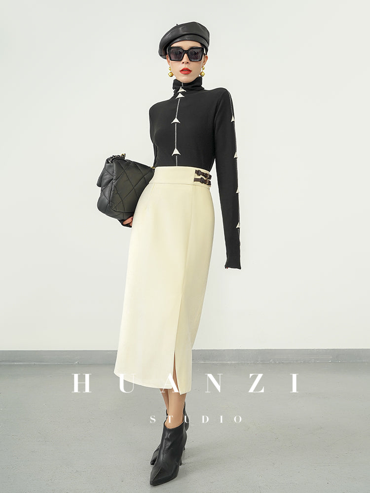 Huanzi new French velvet fashionable high waist slim and small slit skirt female- Elvin