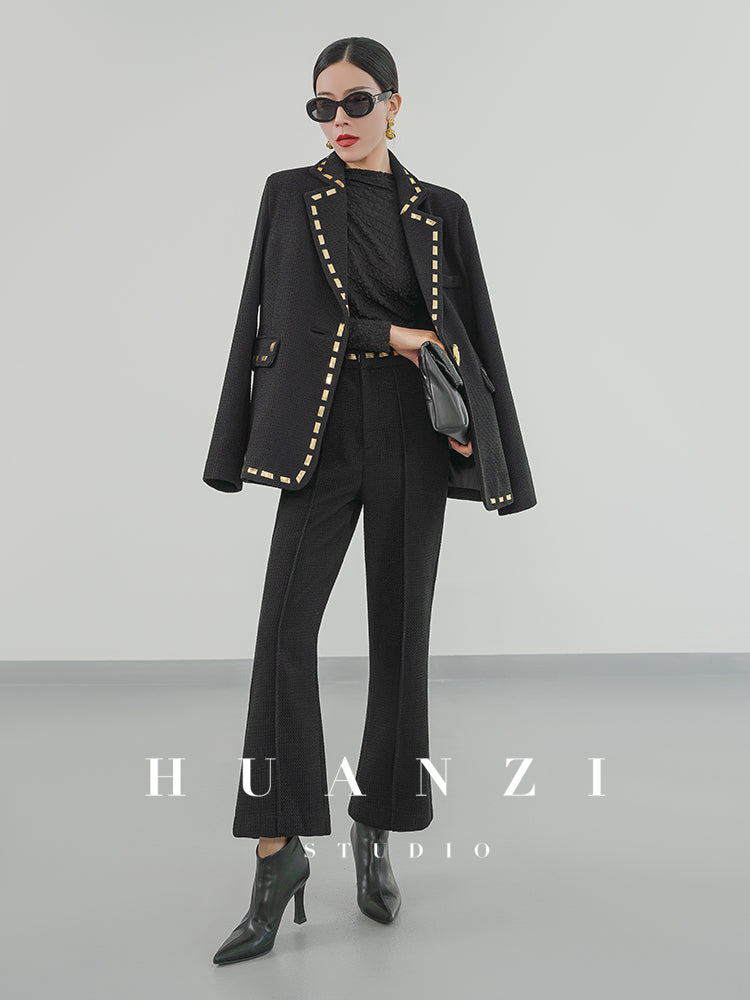 Huanzi new handmade micro-wide suit jacket with back slit straight-leg micro-launched trousers suit set- Emera