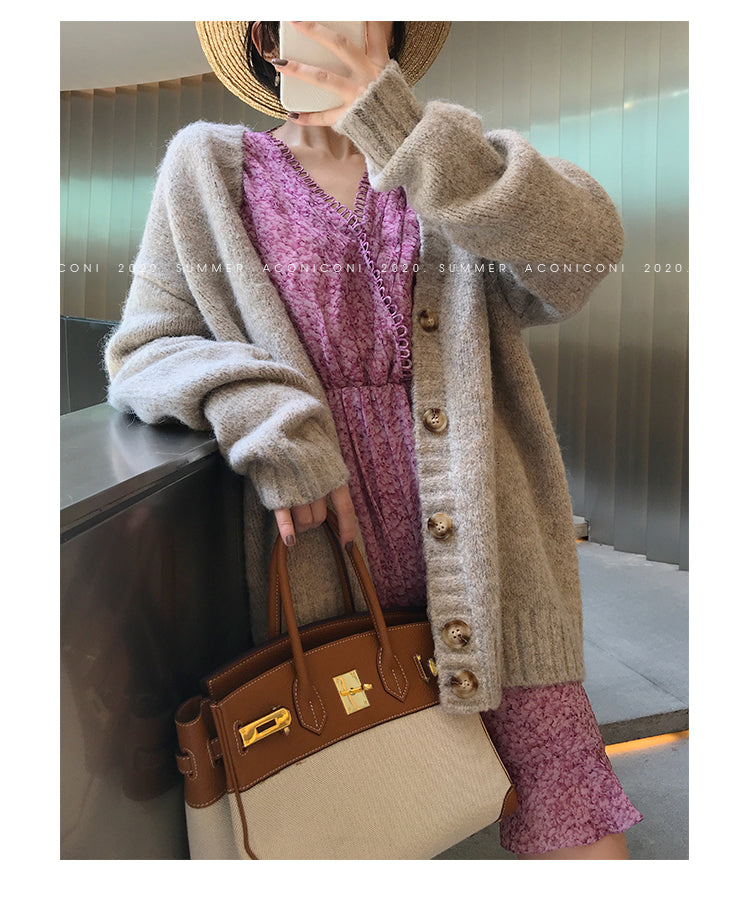 Aconiconi|French style elegant printed floral chiffon summer dress - Nikol