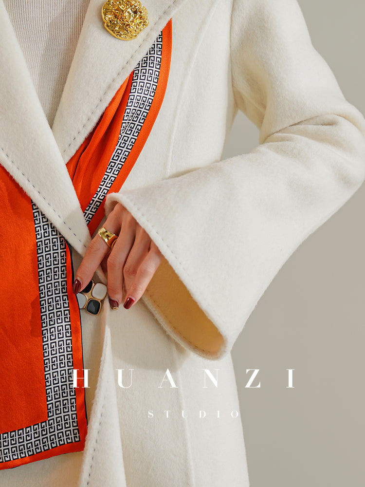 Huanzi custom double-sided cashmere coat women's black woolen coat fishtail slim fit and thin- Baty