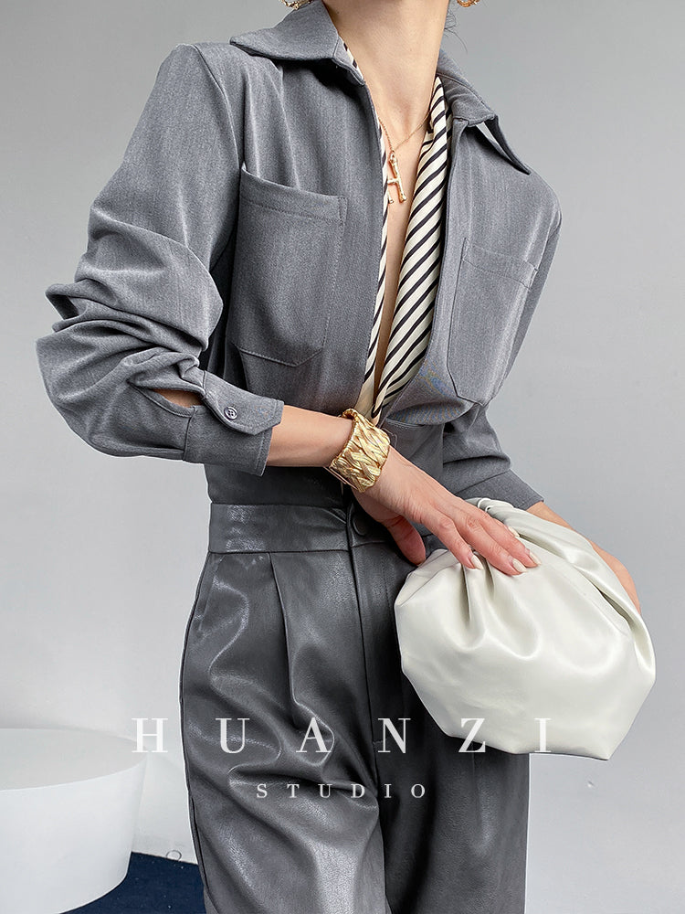 Huanzi custom high end quality shirts professional iron-free pullover loose retro shirt - Tiblw