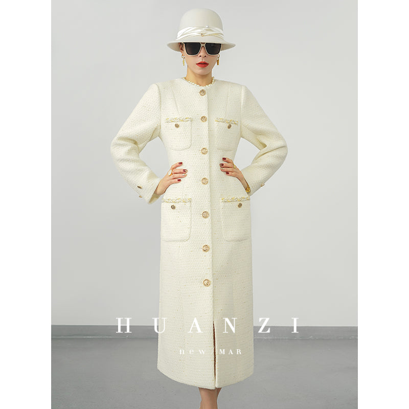 Huanzi new detachable acetate leader wool tweed small fragrance wind coat dress- Ray