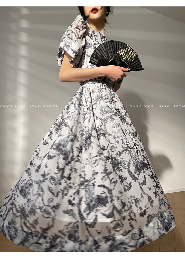 Aconiconi|Calligraphy Art Print Halter Neck Off Shoulder Long Dress - Anne Love