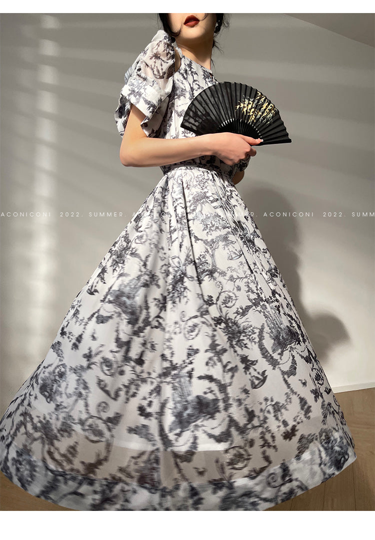 Aconiconi｜Calligraphy Art Print Halter Neck Off Shoulder Long Dress - Anne Love