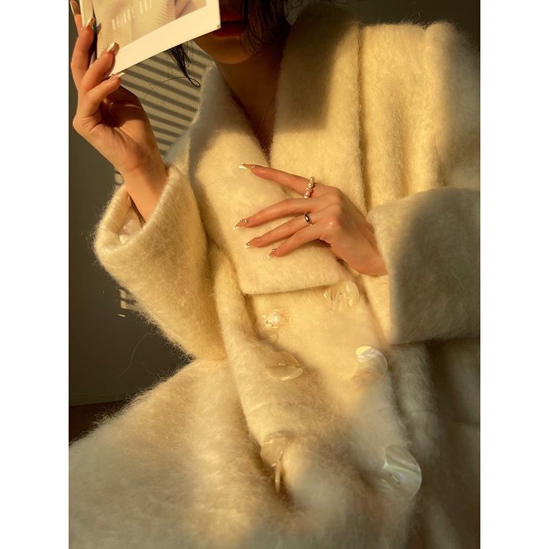 Aconiconi|Thick korean white winter Long Wool Coat - Ting Tea