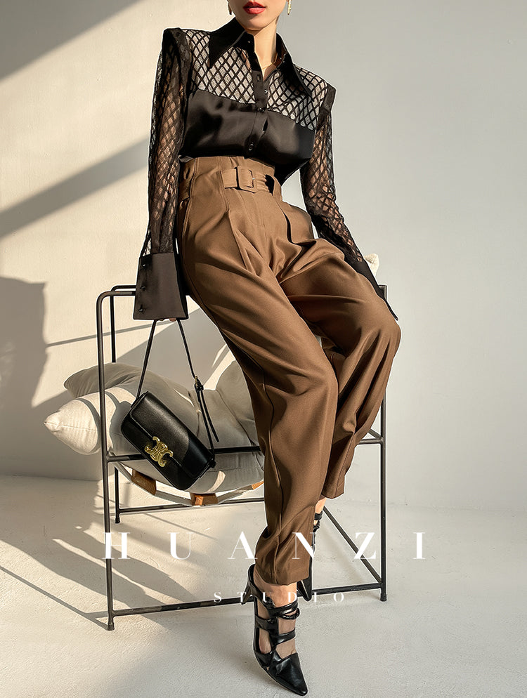 Spring summer fashion high waist loose straight belt radish pants trousers - Tima