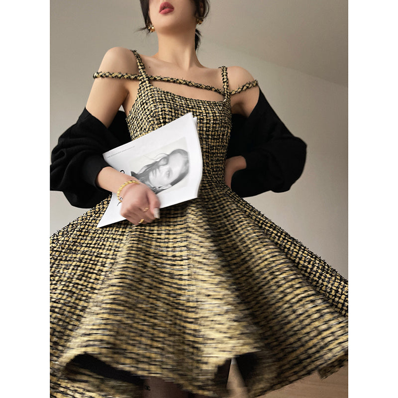 Aconiconi|Short Skater Tweed dress- Hemerocallis