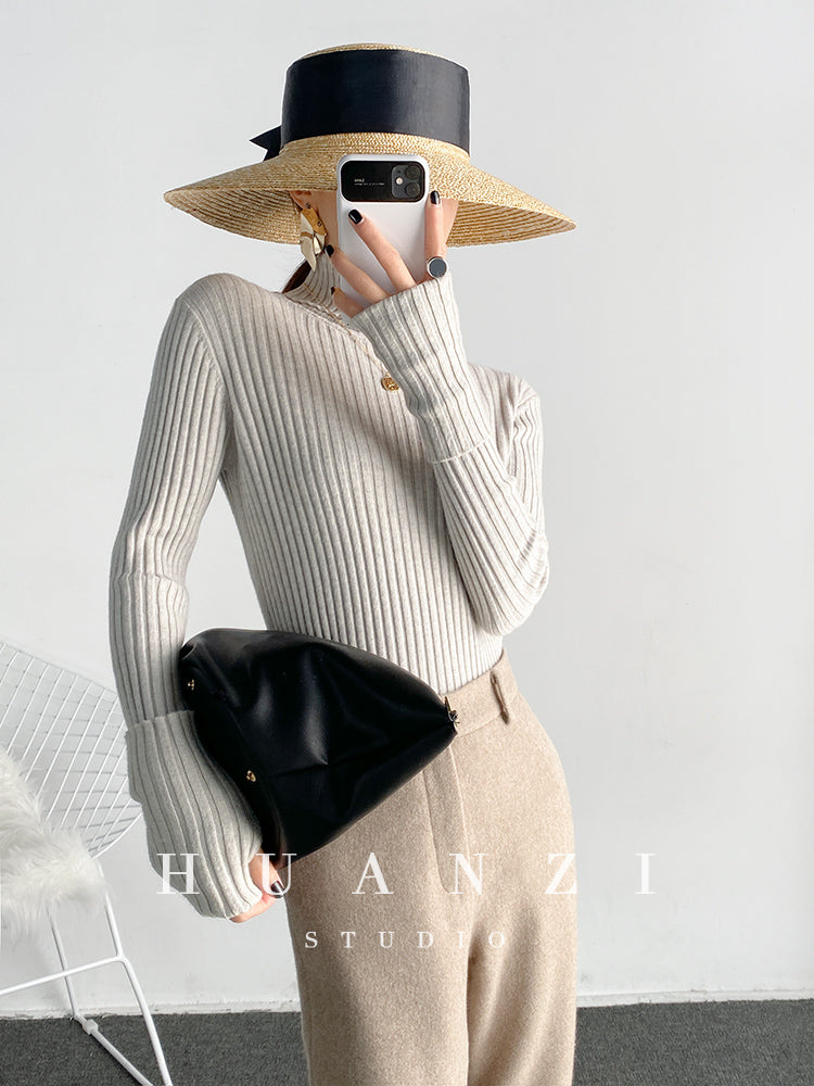 High end pile collar knitted turtleneck sweater -Sulia