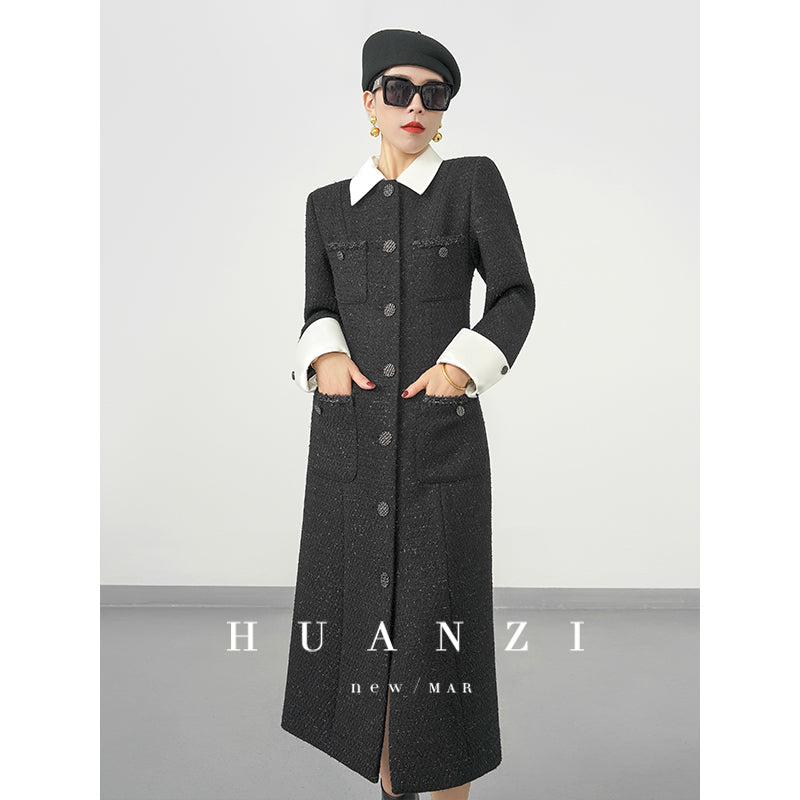Huanzi new detachable acetate leader wool tweed small fragrance wind coat dress- Ray