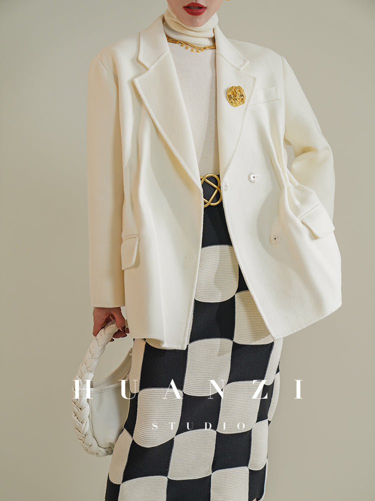Huanzi high-definition Australian wool hand-sewn double-sided woolen short coat suit jacket- Pilia