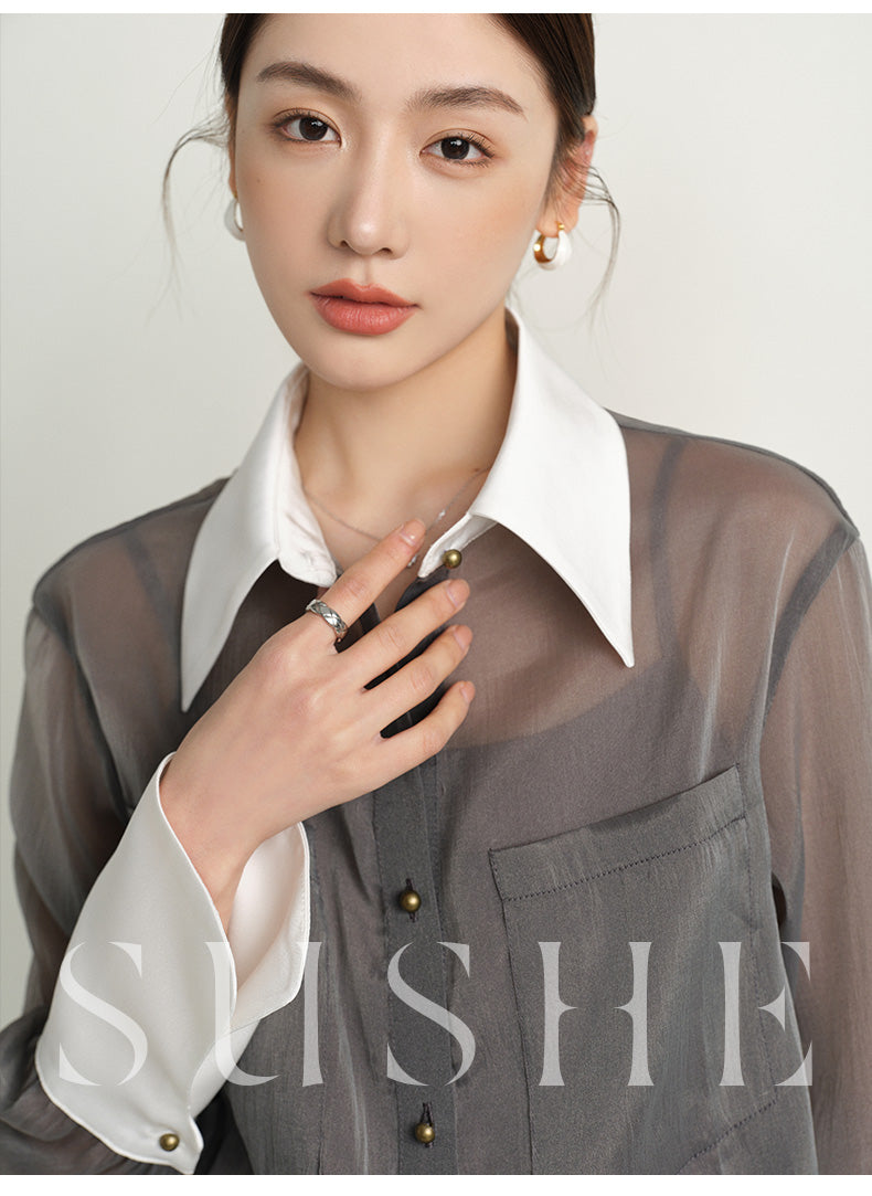 SUSHE 2023 early spring gray retro loose shirt - Cariyt