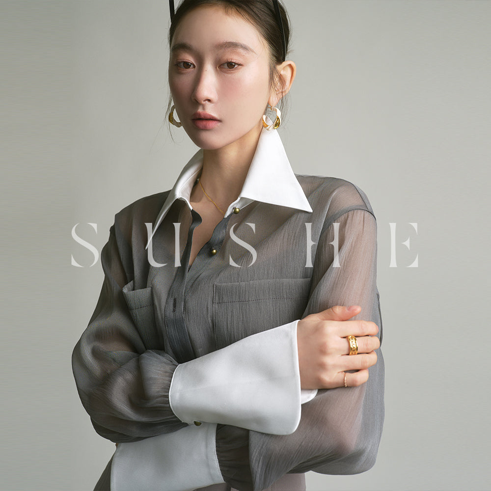 SUSHE 2023 early spring gray retro loose shirt - Cariyt