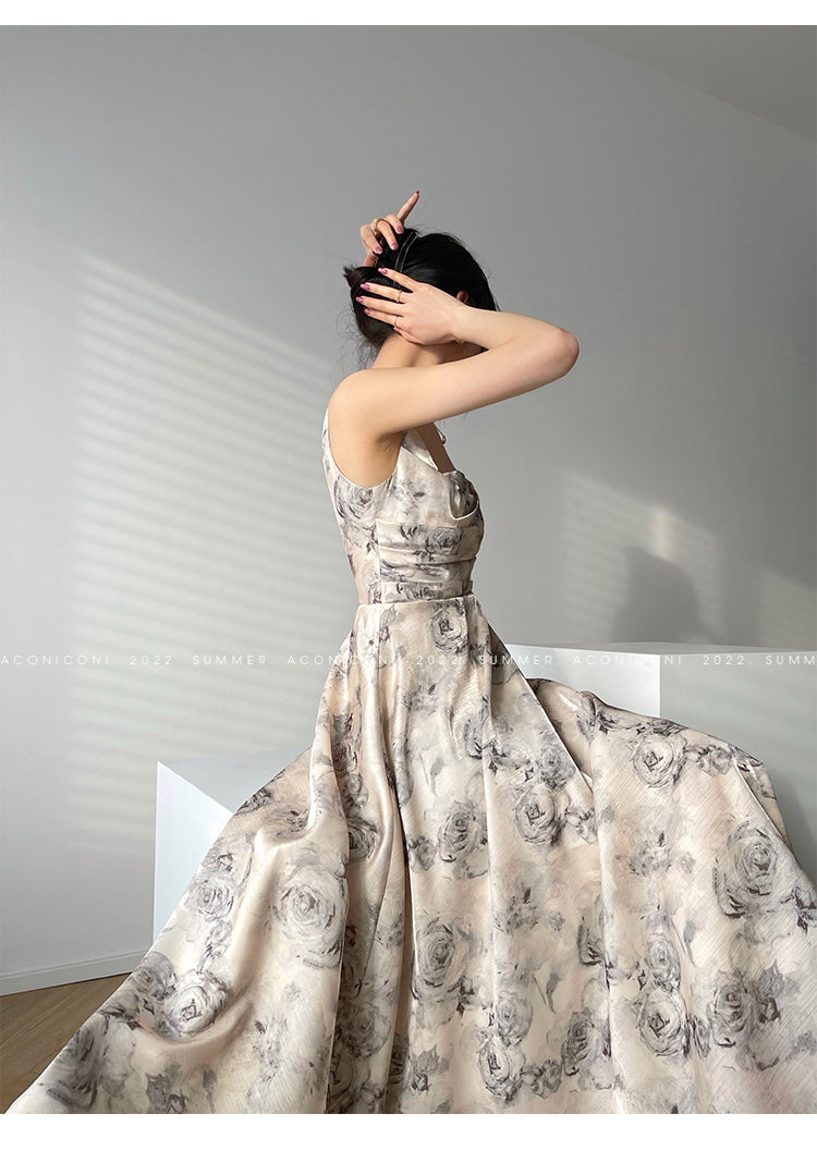 Aconiconi|French Print Goddess Sleeveless Long Dress - Garden of Thorns