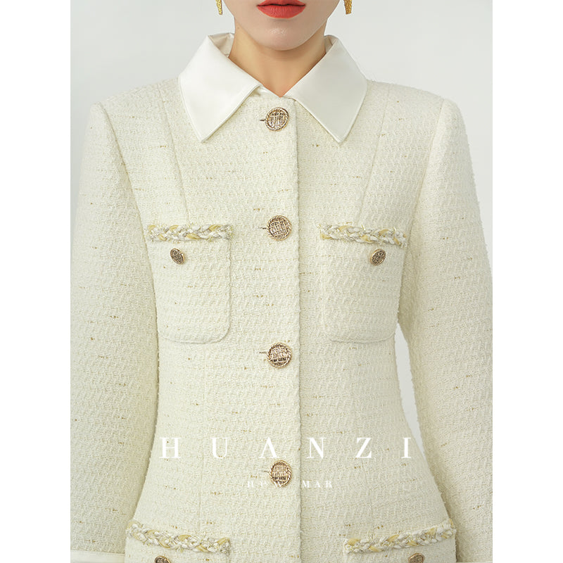 Huanzi new detachable acetate leader wool tweed small fragrance wind coat dress- Ray