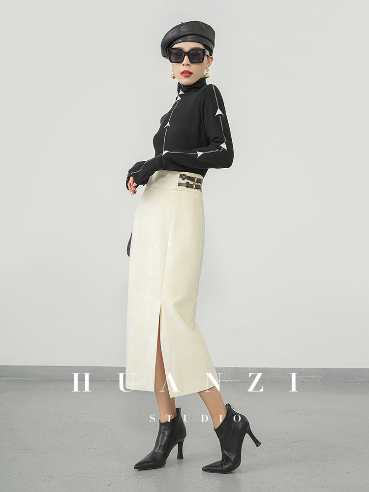 Huanzi new French velvet fashionable high waist slim and small slit skirt female- Elvin