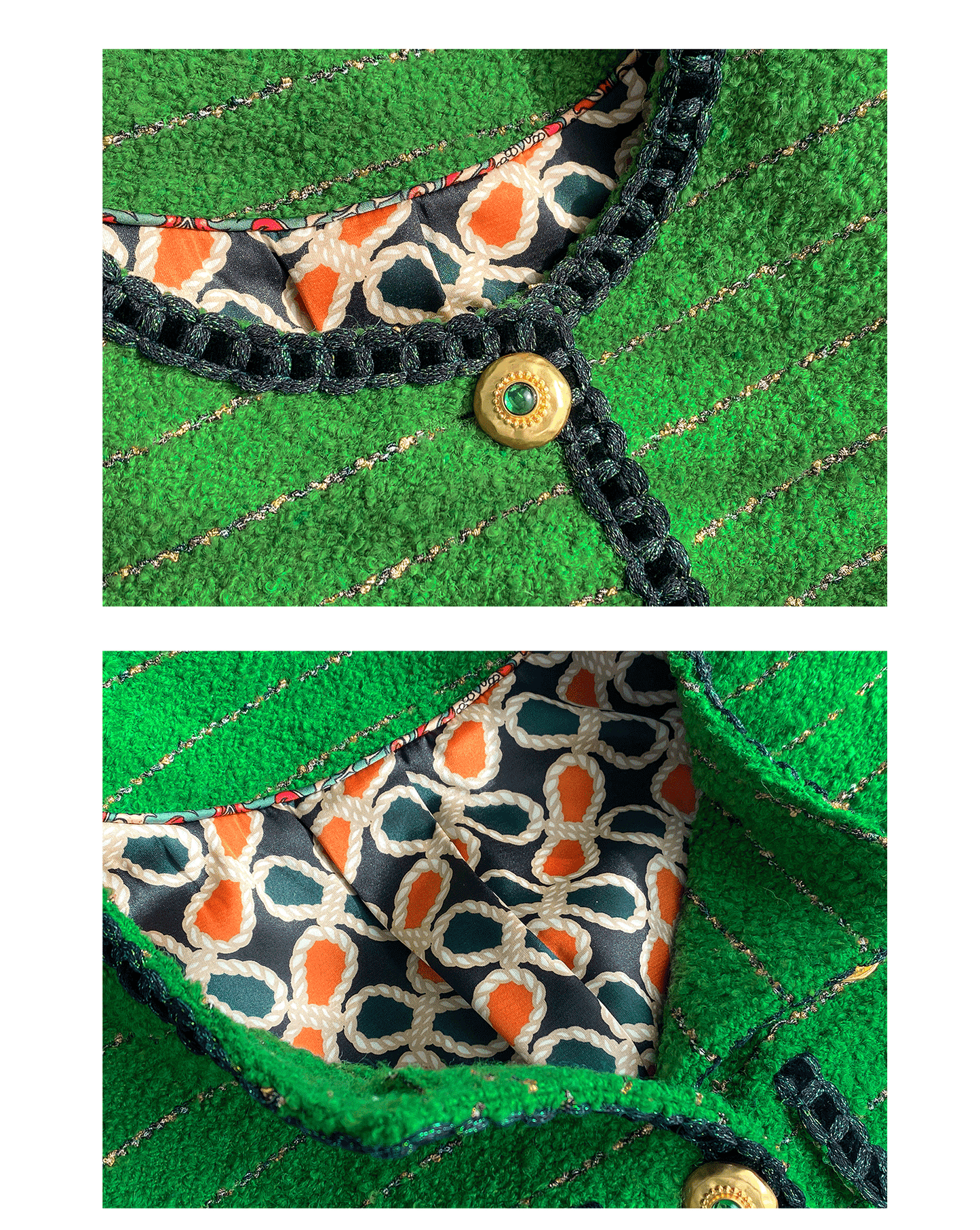 Huanzi tweed wool small suit autumn and winter new green short coat suit set- Lilibeth
