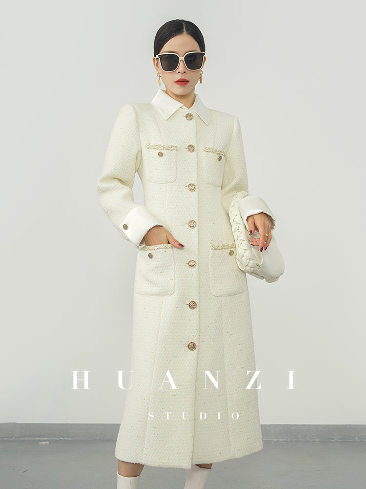 Huanzi new detachable acetate leader wool tweed small fragrance wind coat dress- Ray