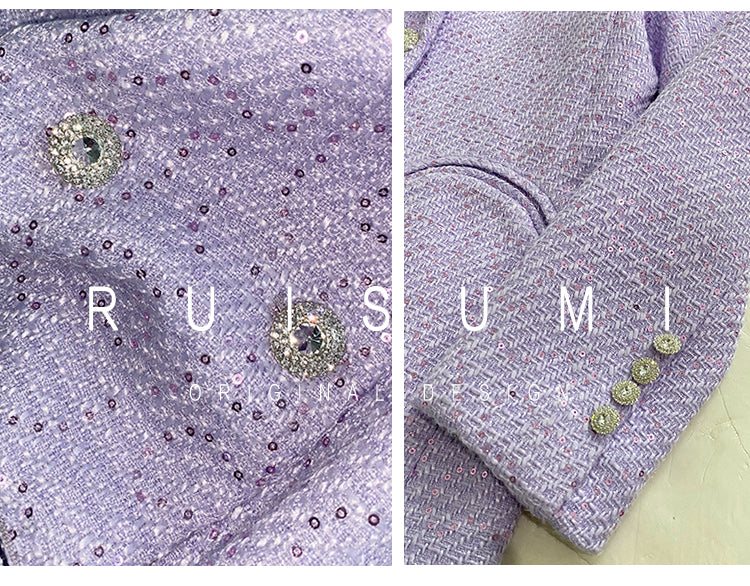 French elegant light luxury socialite high-end custom small fragrance purple sequin suit collar gentle suit jacket - Malu