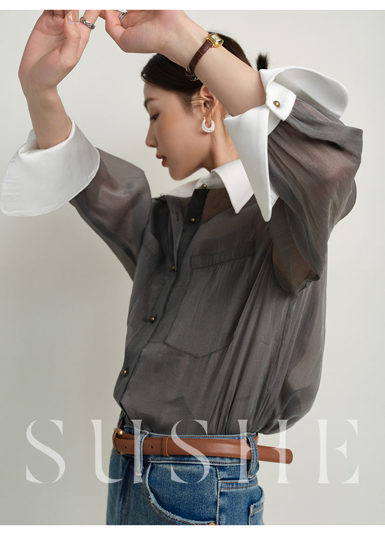 SUSHE 2023 early spring gray retro loose shirt - Cariyt