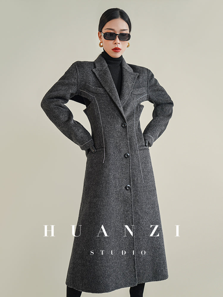 Huanzi new high-end color waist sheep wool double-sided woolen coat- JJ