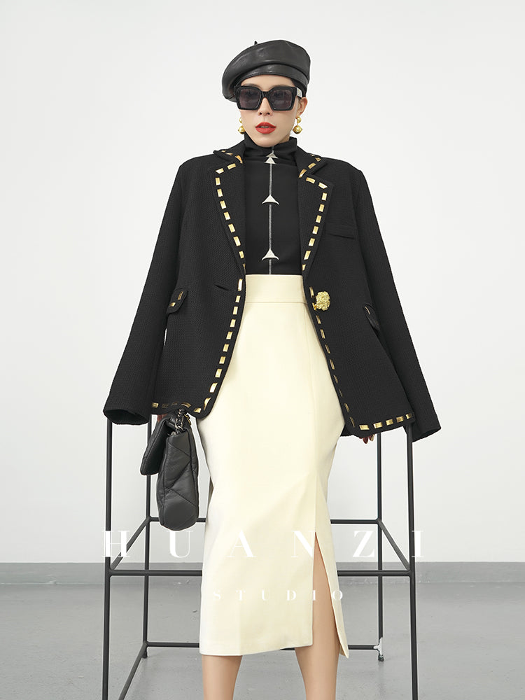 Huanzi new French velvet fashionable high waist slim and small slit skirt female- Elvin